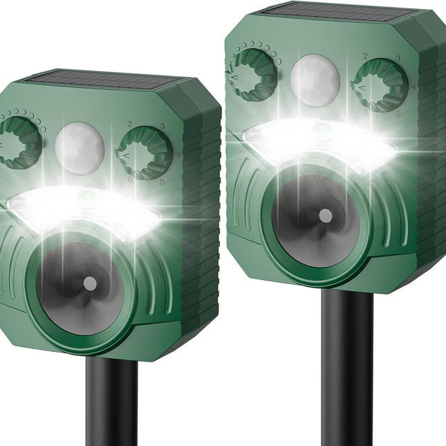 Ultrasonic Cat Deterrent Outdoor 2 Pack, Solar Dog Deterrent with Motion Sensor and Flashing Light, Animal Deterrent