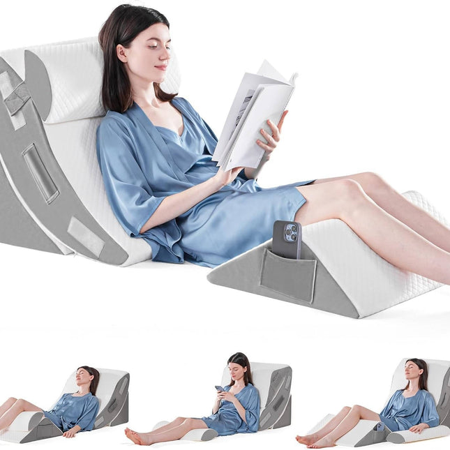 Orthopedic Bed Wedge Pillow Set, Memory Foam Wedge Pillow with Washable Cover, Adjustable Bed Pillow for Reading