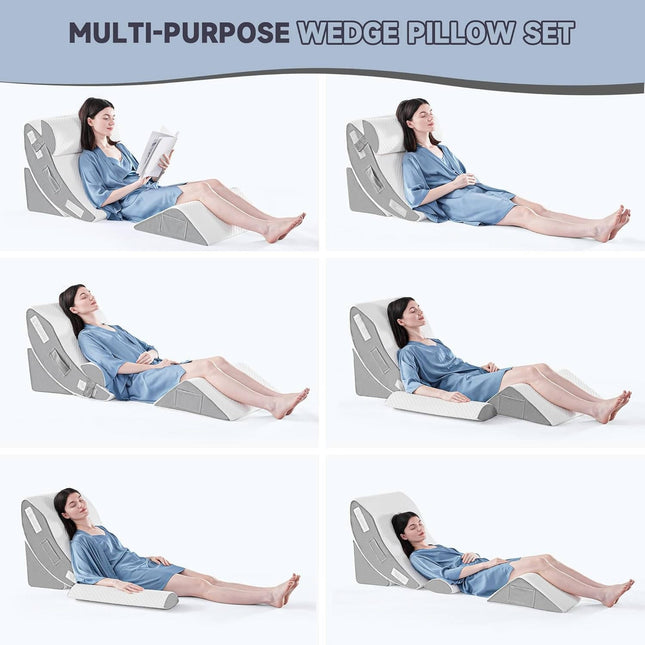 Orthopedic Bed Wedge Pillow Set, Memory Foam Wedge Pillow with Washable Cover