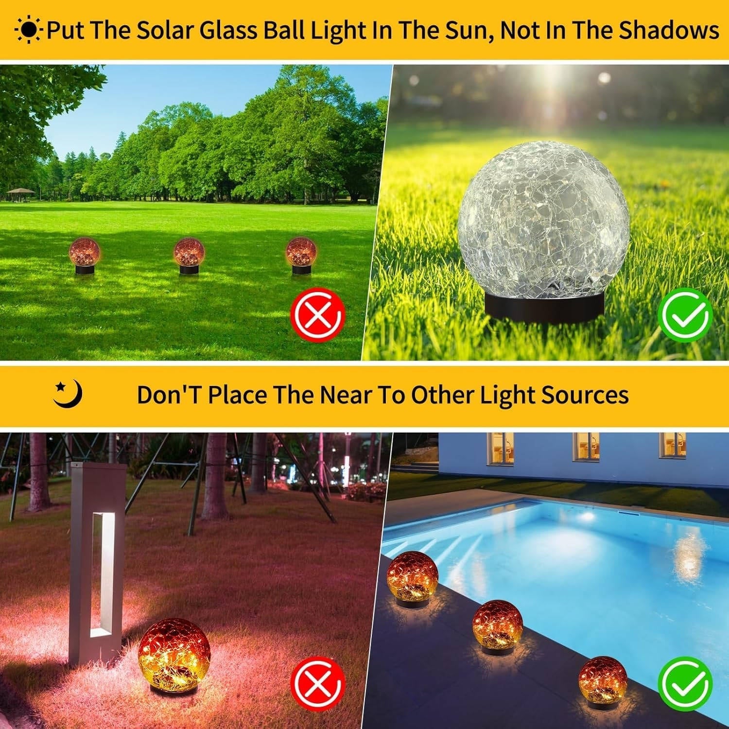 Tuzwa Solar Garden Lights – Cracked Glass Globe Pathway Lights with 20 LEDs, 600mAh Battery, Dusk-to-Dawn Sensor & IP65 Protection