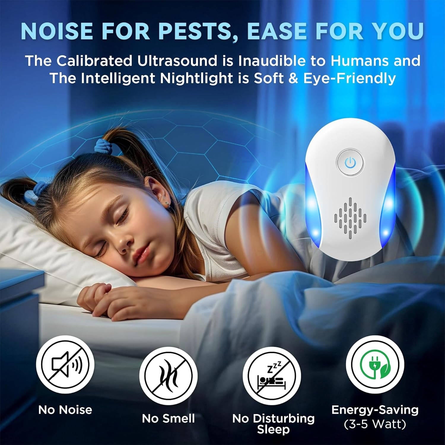 Tuzwa Ultrasonic Pest Repeller 6 Pack – Plug-In Electronic Pest Deterrent with Dual Frequency Modes, Night Light & Up to 1600 Sq Ft Stated Coverage