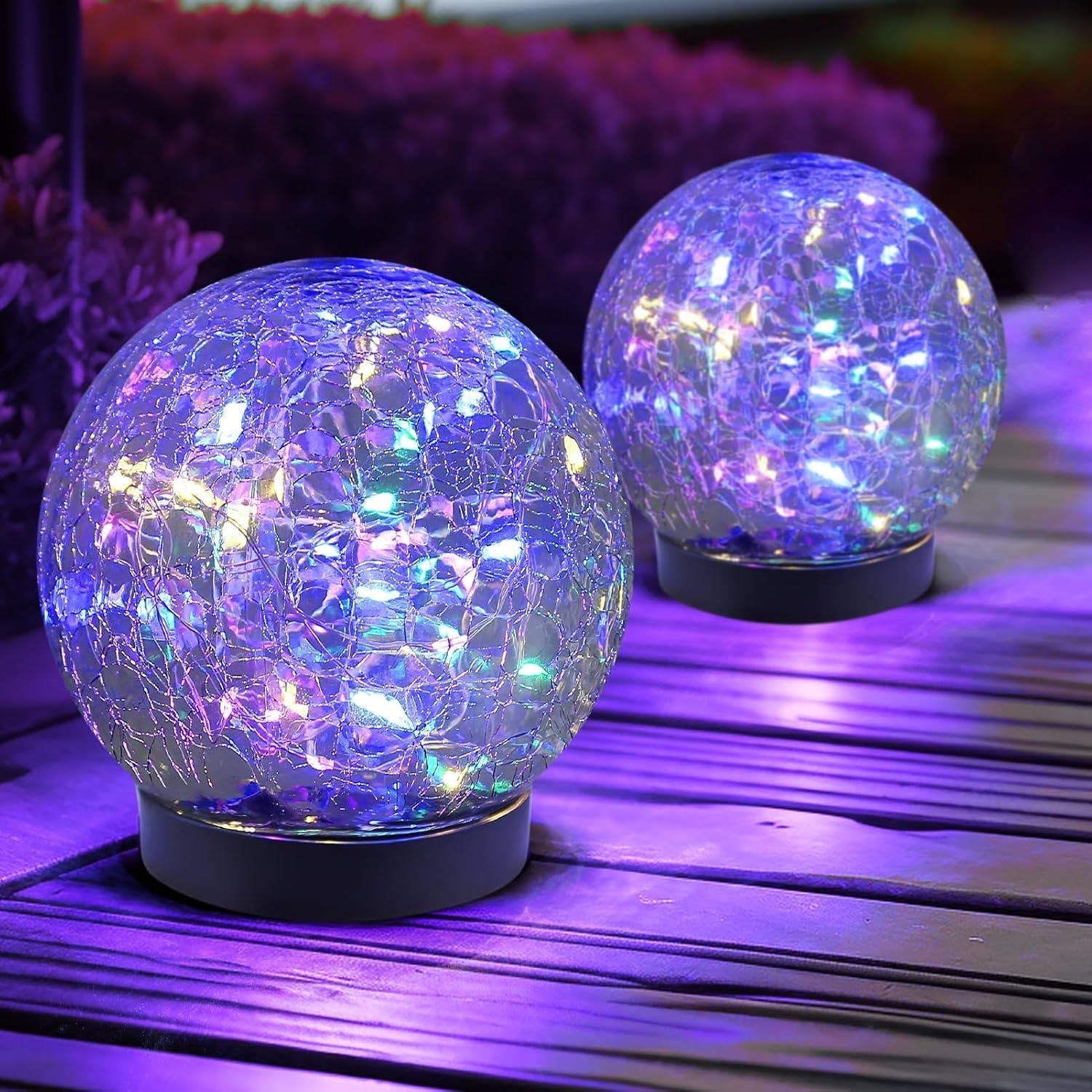 Tuzwa Solar Garden Lights – Cracked Glass Globe Pathway Lights with 20 LEDs, 600mAh Battery, Dusk-to-Dawn Sensor & IP65 Protection