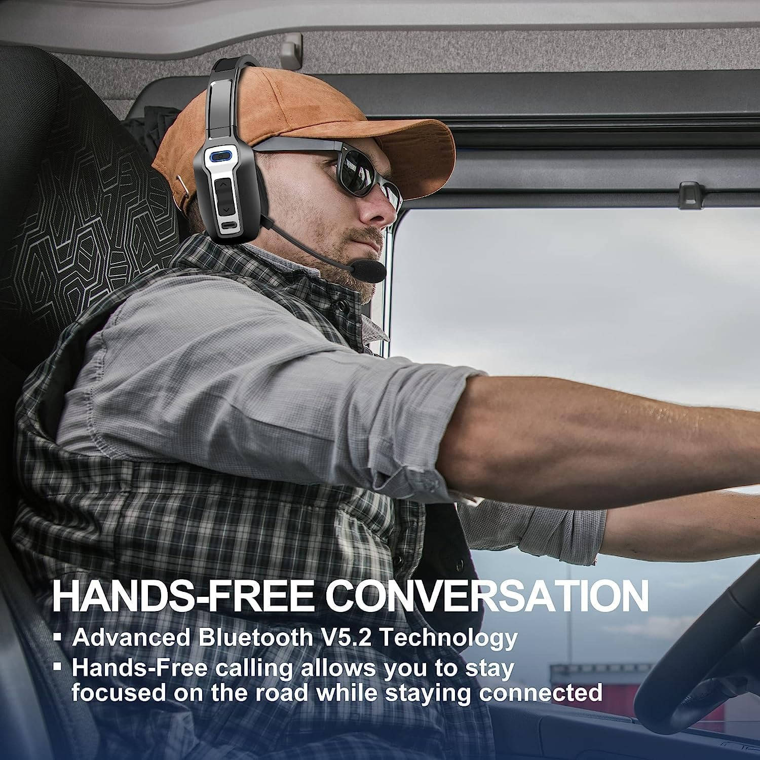 TUZWA Bluetooth Trucker Headset with Noise Cancelling Mic, Wireless Headset for Truck Drivers, 35H Talk Time, USB-C, 270° Mic