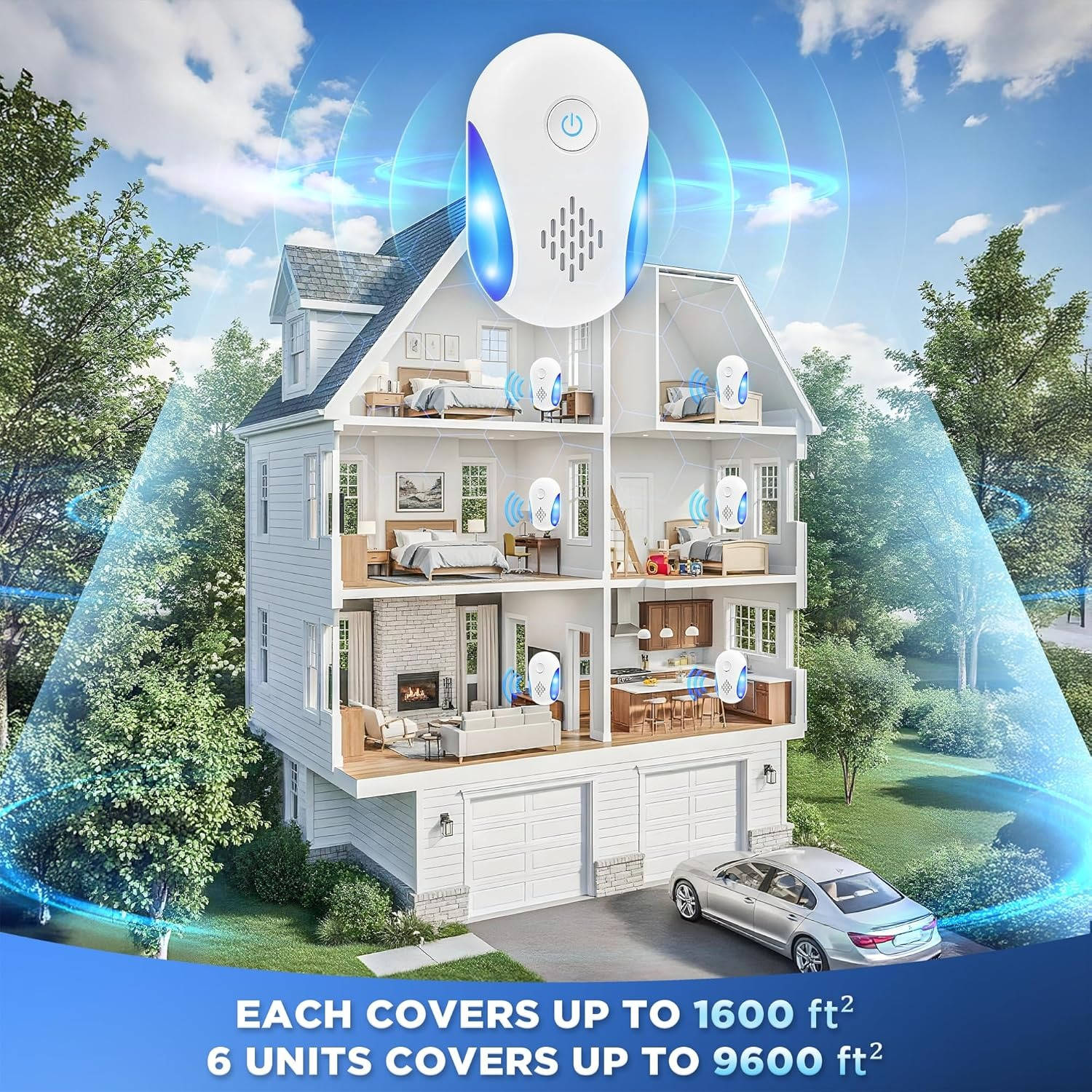 Tuzwa Ultrasonic Pest Repeller 6 Pack – Plug-In Electronic Pest Deterrent with Dual Frequency Modes, Night Light & Up to 1600 Sq Ft Stated Coverage