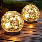 Tuzwa Solar Garden Lights – Cracked Glass Globe Pathway Lights with 20 LEDs, 600mAh Battery, Dusk-to-Dawn Sensor & IP65 Protection