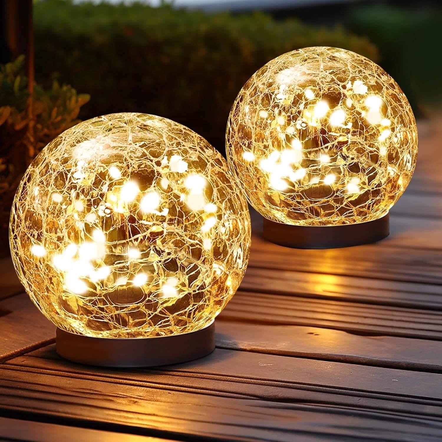 Tuzwa Solar Garden Lights – Cracked Glass Globe Pathway Lights with 20 LEDs, 600mAh Battery, Dusk-to-Dawn Sensor & IP65 Protection
