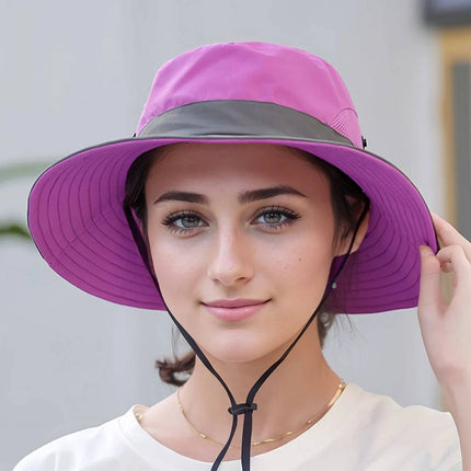 UV Protection Foldable Sun Hat for Women and Men, Packable Fisherman Bucket Hat with Ponytail Hole and Adjustable Chin Strap for Beach and Hiking