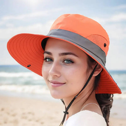UV Protection Foldable Sun Hat for Women and Men, Packable Fisherman Bucket Hat with Ponytail Hole and Adjustable Chin Strap for Beach and Hiking