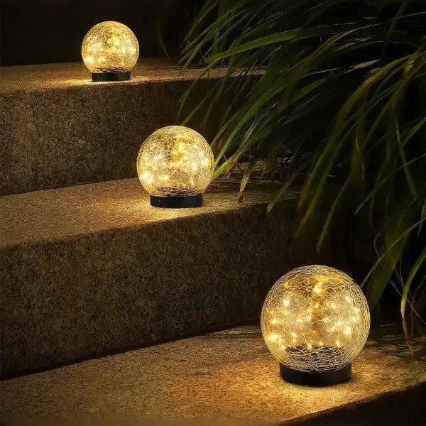 Tuzwa Solar Garden Lights – Cracked Glass Globe Pathway Lights with 20 LEDs, 600mAh Battery, Dusk-to-Dawn Sensor & IP65 Protection