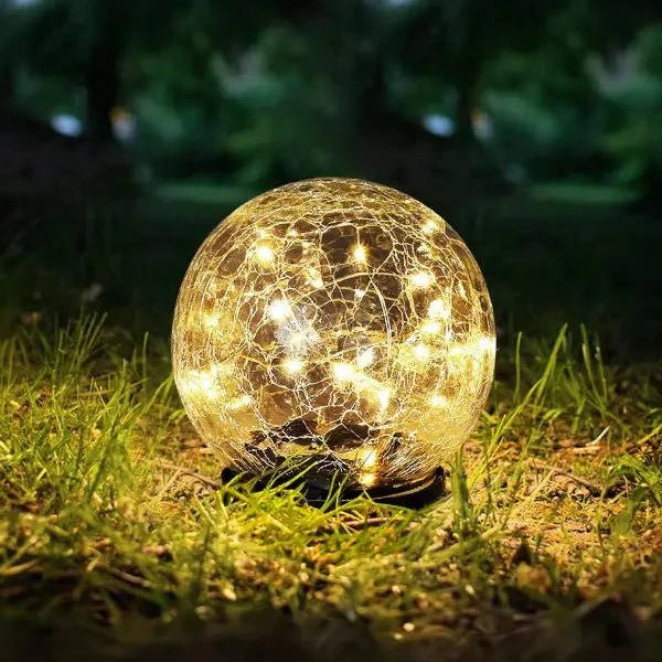 Tuzwa Solar Garden Lights – Cracked Glass Globe Pathway Lights with 20 LEDs, 600mAh Battery, Dusk-to-Dawn Sensor & IP65 Protection