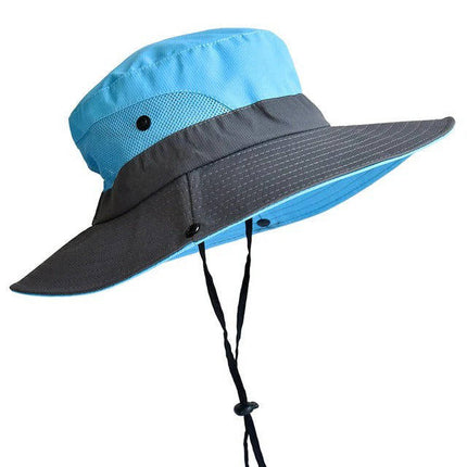 UV Protection Foldable Sun Hat for Women and Men, Packable Fisherman Bucket Hat with Ponytail Hole and Adjustable Chin Strap for Beach and Hiking
