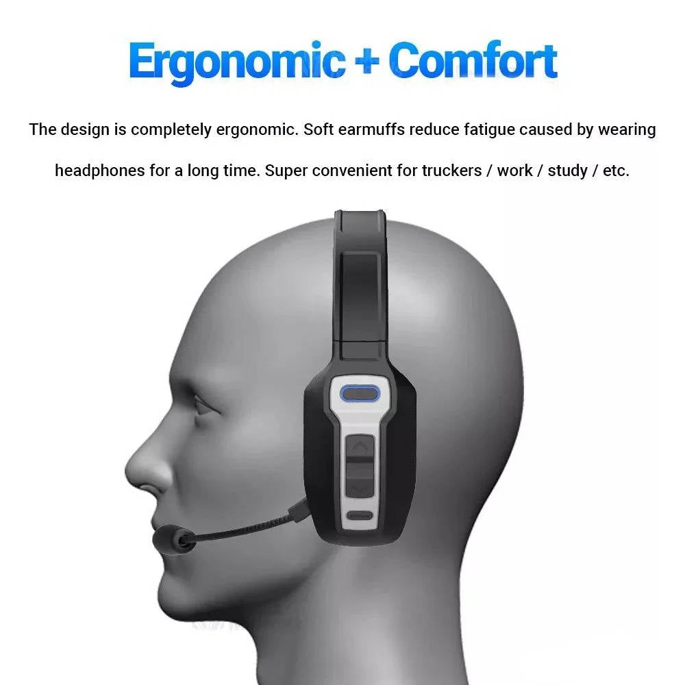 TUZWA Bluetooth Trucker Headset with Noise Cancelling Mic, Wireless Headset for Truck Drivers, 35H Talk Time, USB-C, 270° Mic
