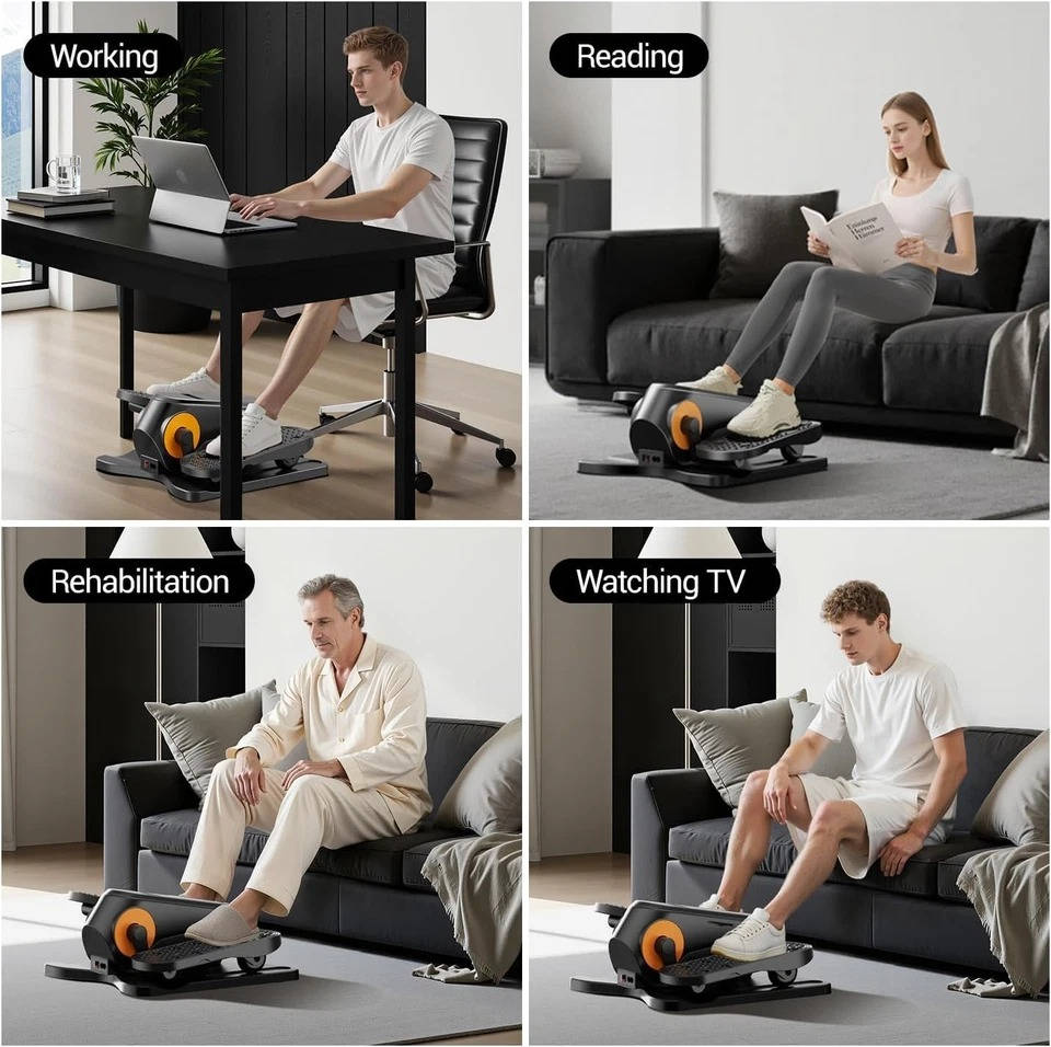 Tuzwa Electric Under Desk Elliptical – 12 Speeds & 12 Auto Programs, Forward/Reverse Pedals, Remote Control, LCD Display & Quiet Motor
