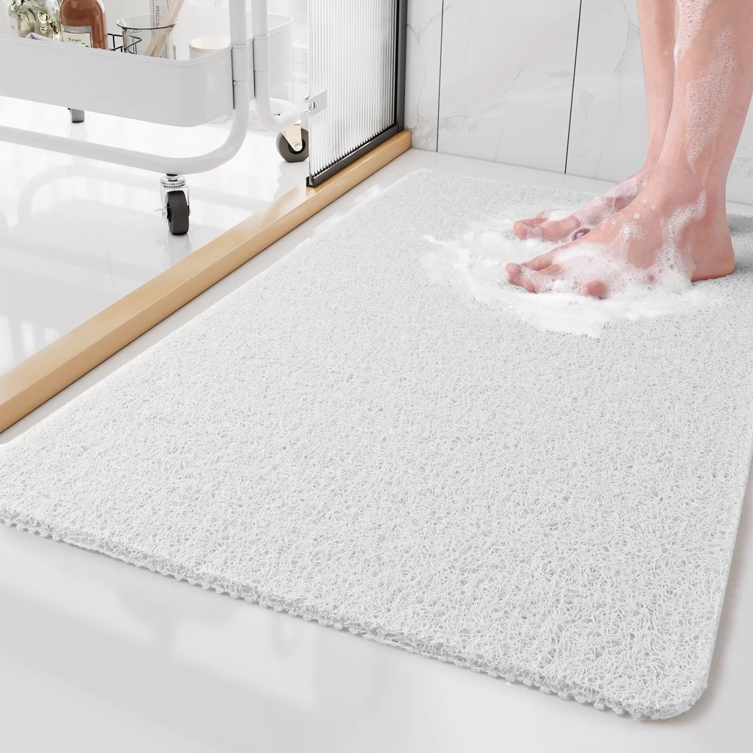 Tuzwa Non-Slip Shower Mat – Quick Drain Cut-to-Fit Bathroom Floor Mat, Soft Washable Surface, Lightweight & Easy to Clean