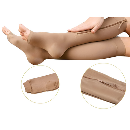Tuzwa Zippered Compression Socks 20-30 mmHg – Graduated Open-Toe Support Stockings with Side Zip, Unisex