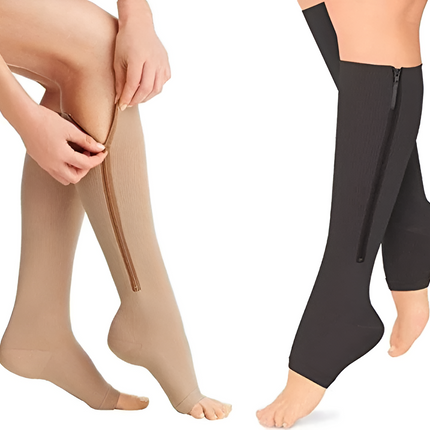Tuzwa Zippered Compression Socks 20-30 mmHg – Graduated Open-Toe Support Stockings with Side Zip, Unisex
