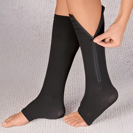 Tuzwa Zippered Compression Socks 20-30 mmHg – Graduated Open-Toe Support Stockings with Side Zip, Unisex
