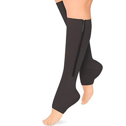 Tuzwa Zippered Compression Socks 20-30 mmHg – Graduated Open-Toe Support Stockings with Side Zip, Unisex