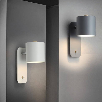 LED Wall Lamp for Bedroom and Living Room, 180 Degree Adjustable Reading Sconce with Wood Trim and Push Button Switch