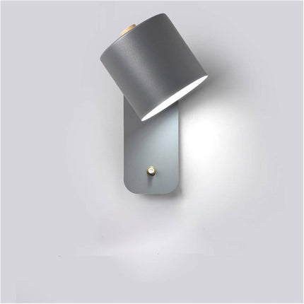 LED Wall Lamp for Bedroom and Living Room, 180 Degree Adjustable Reading Sconce with Wood Trim and Push Button Switch