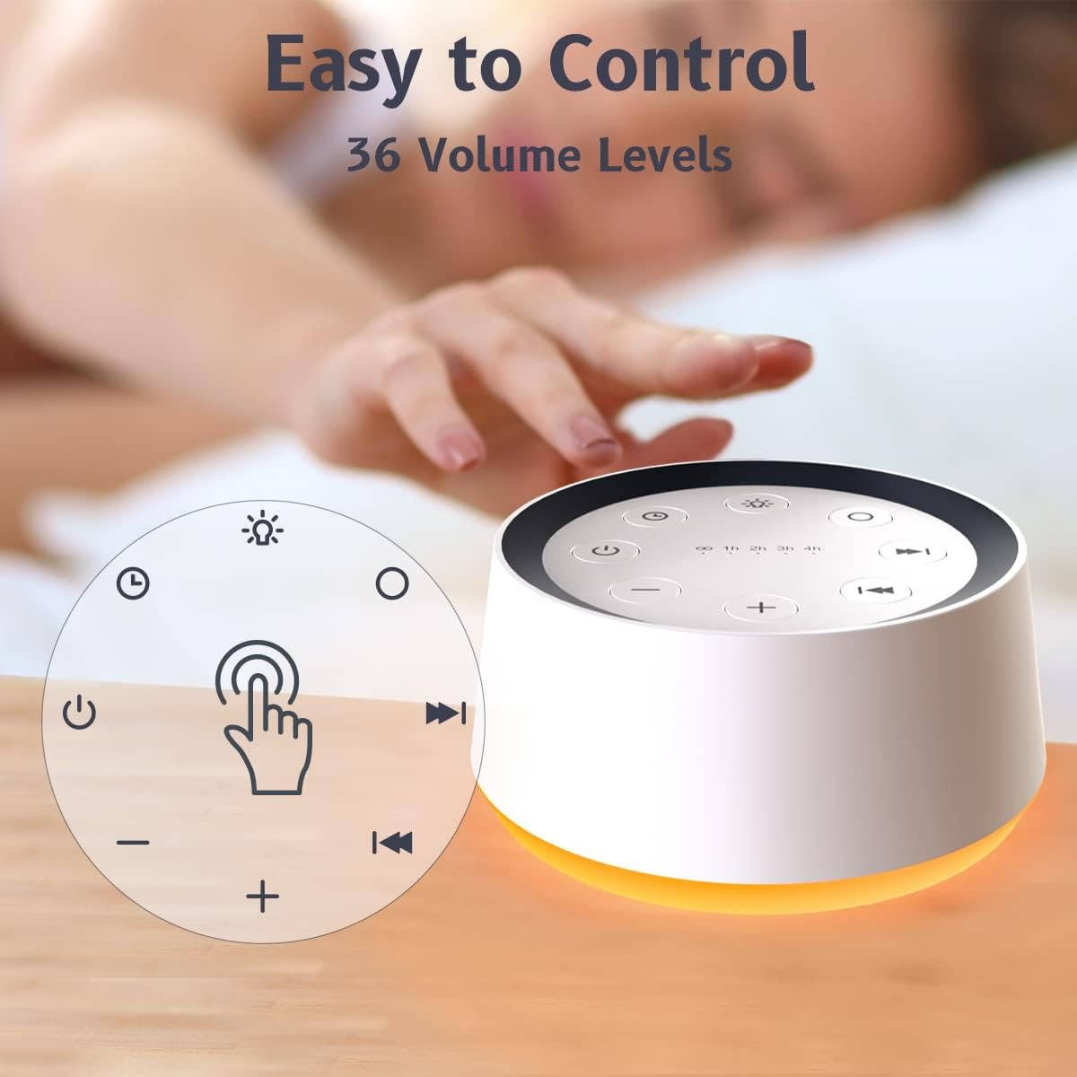 Tuzwa White Noise Machine – 30-Sound Sleep Sound Machine with 12-Color Night Light, 10 Brightness Levels, Memory & 1–4 Hour Timer