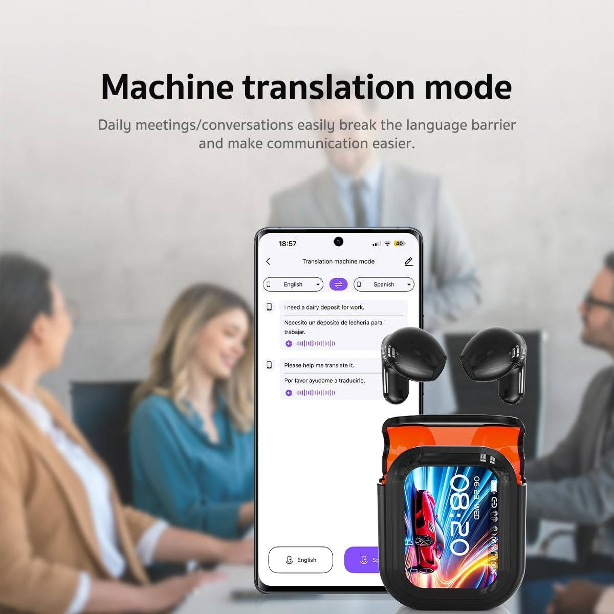 Tuzwa AI Translation Earbuds – Real-Time App Translator, Bluetooth 6.0, HD Display, Noise Reduction & 4-Hour Playtime