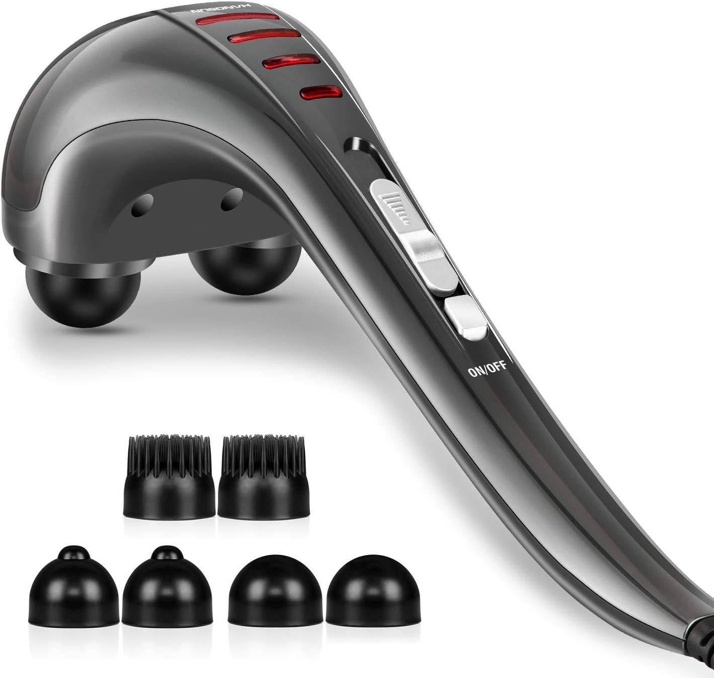 Tuzwa Handheld Deep Tissue Massager – 3500 PPM Dual Head Electric Percussion Massager with 3 Attachments & Variable Speed