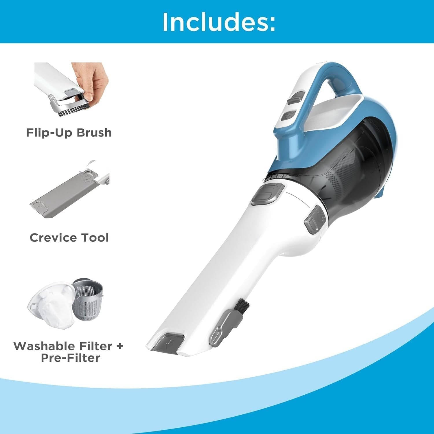 Tuzwa Cordless Handheld Vacuum – 16V Lithium-Ion Car Vacuum with 180° Rotating Nozzle, Crevice Tool, Brush & Washable Dust Bowl