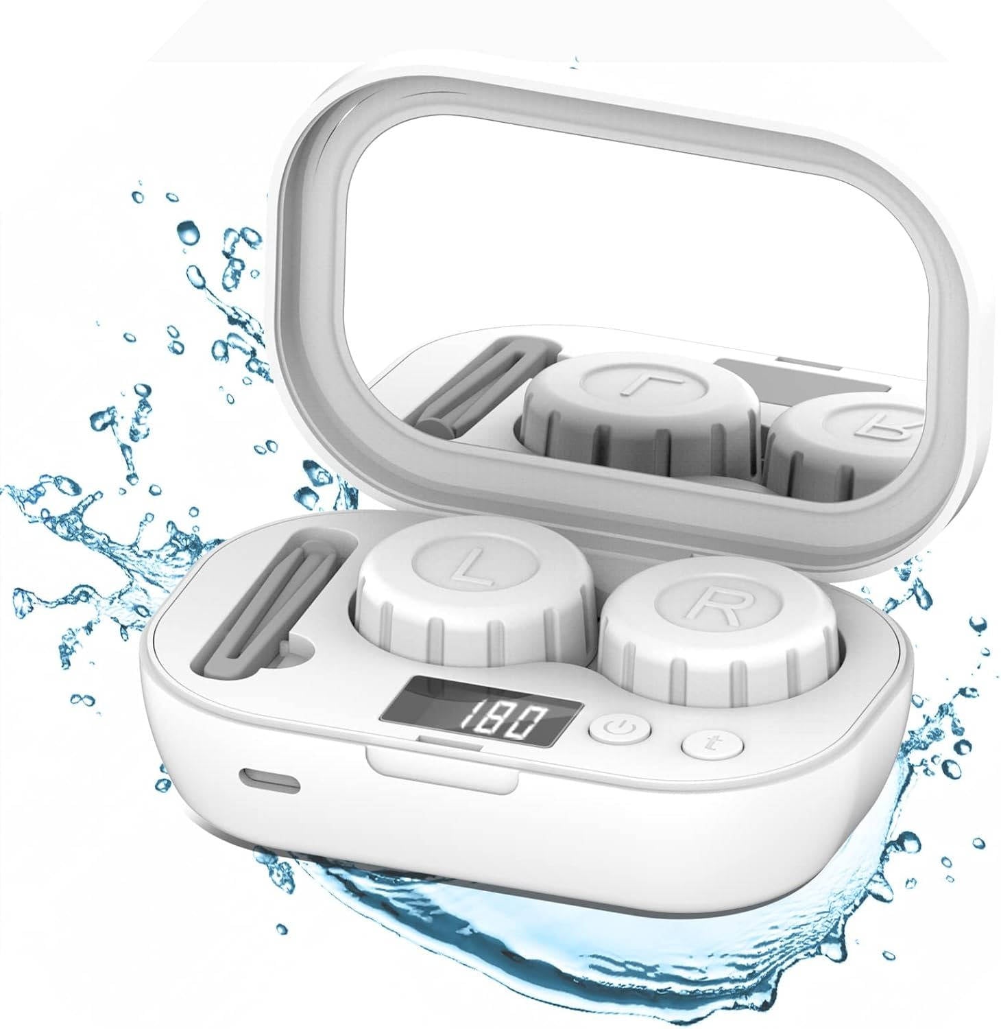 Tuzwa Ultrasonic Contact Lens Cleaner – 47,000Hz Rechargeable Lens Cleaning Device with 2–5 Min Timers, Dual Chambers, LED Display & USB Charging