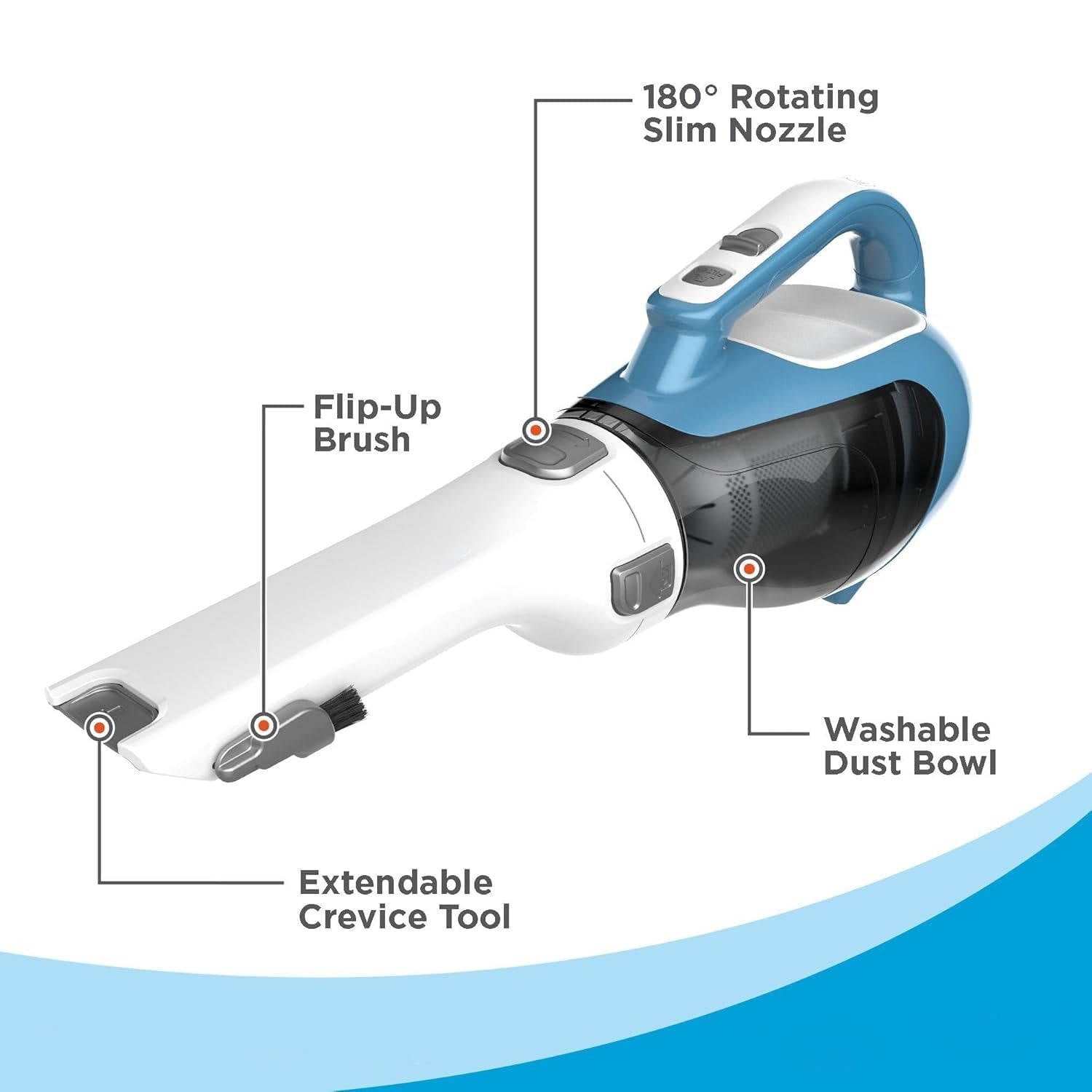Tuzwa Cordless Handheld Vacuum – 16V Lithium-Ion Car Vacuum with 180° Rotating Nozzle, Crevice Tool, Brush & Washable Dust Bowl