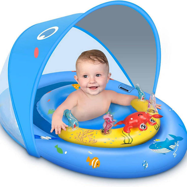 Tuzwa Baby Pool Float with UPF 50 Canopy – Inflatable Infant Swim Float, Dual Air Chambers, Mesh Seat, Ages 6–36 Months
