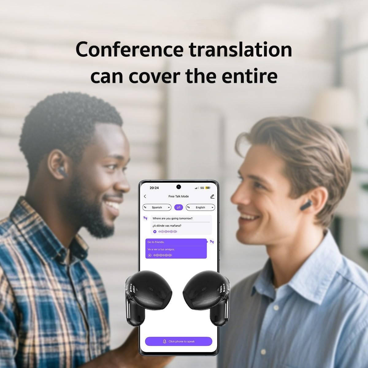Tuzwa AI Translation Earbuds – Real-Time App Translator, Bluetooth 6.0, HD Display, Noise Reduction & 4-Hour Playtime