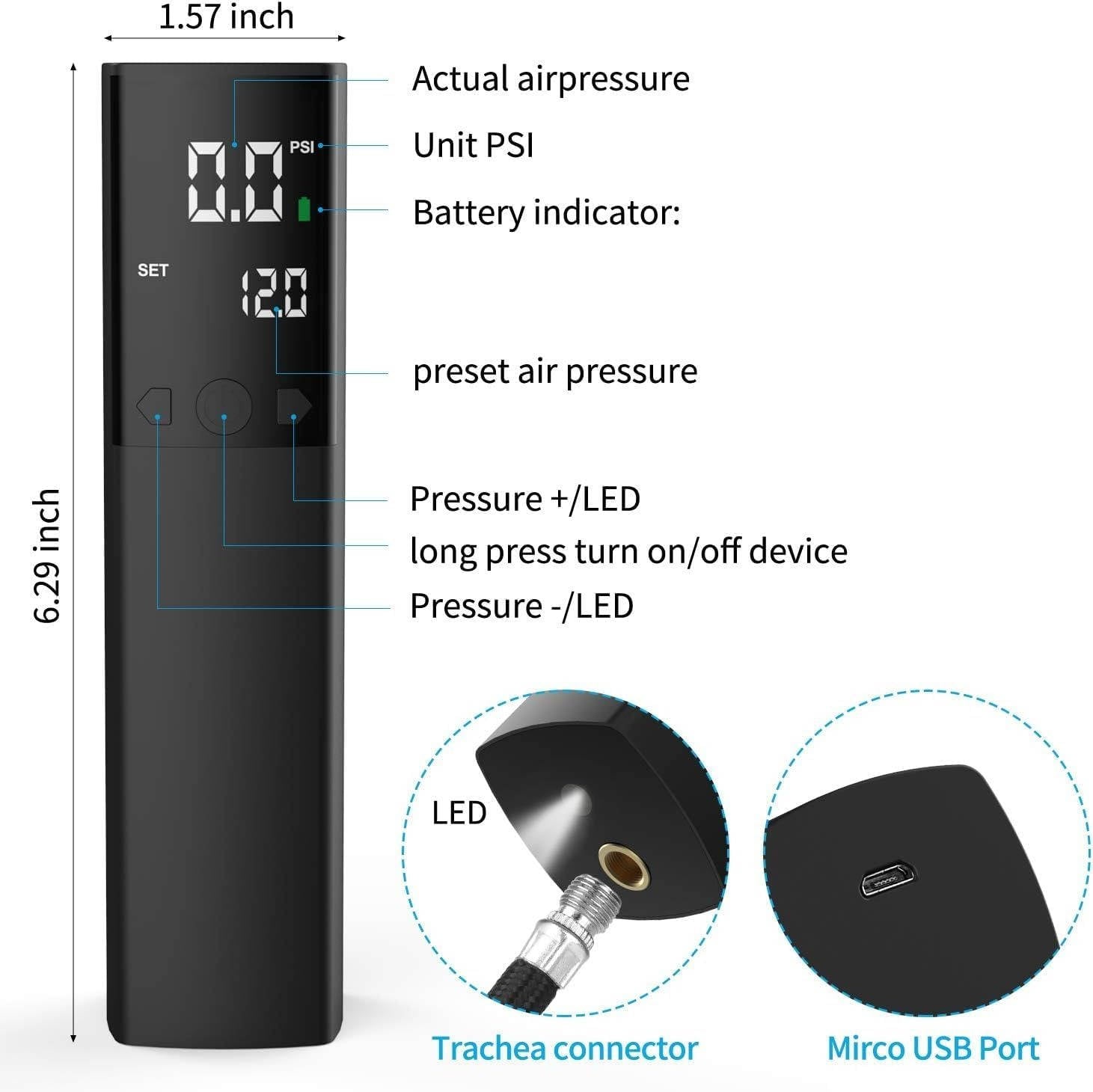 Tuzwa Electric Ball Pump – 15 PSI Rechargeable Sports Ball Inflator with Digital LCD Gauge, Auto Stop, 4 L/min Airflow & USB-C Charging