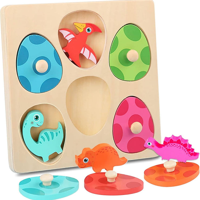 Wooden Puzzles for Kids, Dinosaur Eggs Toy Memory Game, Matching Game with Educational Dinosaur Toys for Preschool