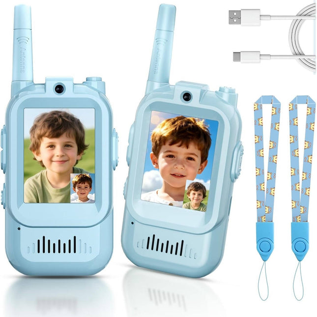 Video Walkie Talkies for Kids, Long Range Walkie Talkies with Voice Changer, Rechargeable Walkie Talkies 2 Pack