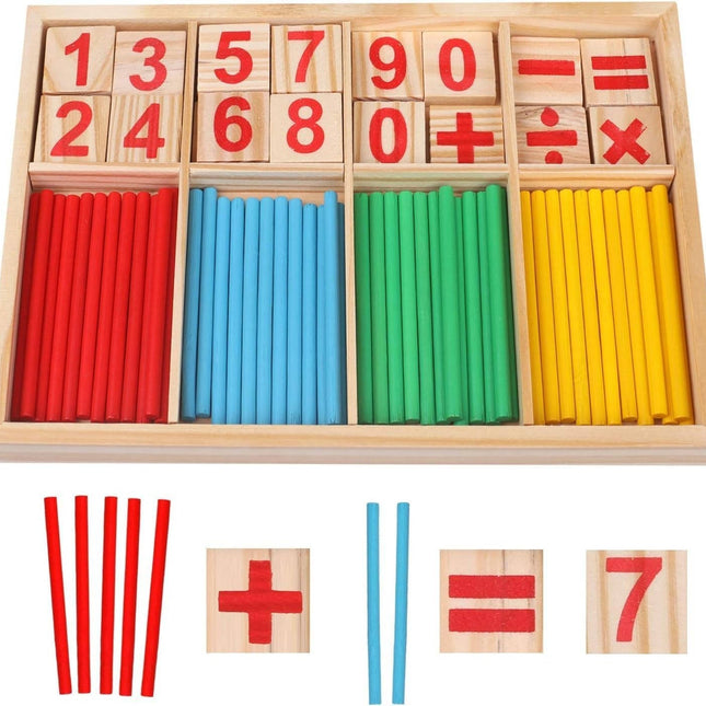 Wooden Educational Toys, Math Manipulatives with Counting Sticks, Wood Block Toy with Numbers for Preschool