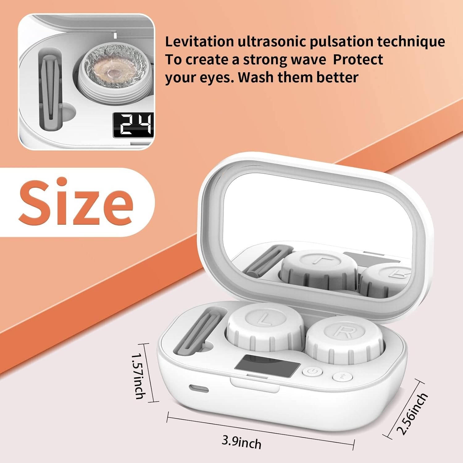 Tuzwa Ultrasonic Contact Lens Cleaner – 47,000Hz Rechargeable Lens Cleaning Device with 2–5 Min Timers, Dual Chambers, LED Display & USB Charging