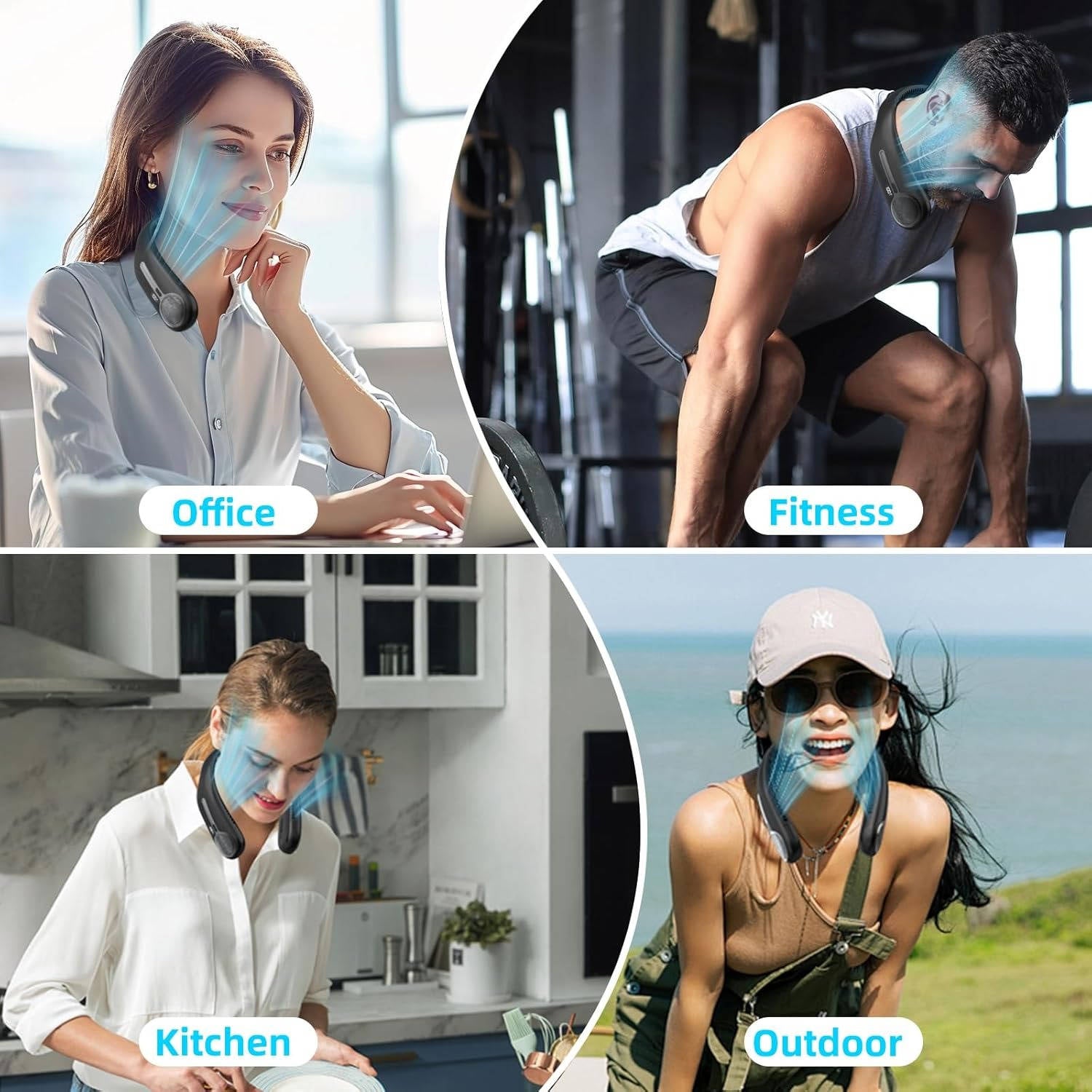 Tuzwa Portable Neck Fan – Bladeless 360° Airflow, 6000mAh Rechargeable Battery, 4 Speeds, LED Display & USB-C Charging