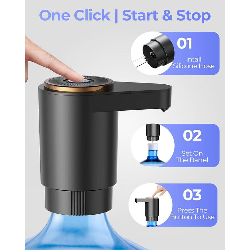 Tuzwa Electric Water Dispenser Pump – USB-C Rechargeable Dual-Motor Water Jug Pump with Dual Outlets for 2–5 Gallon Bottles