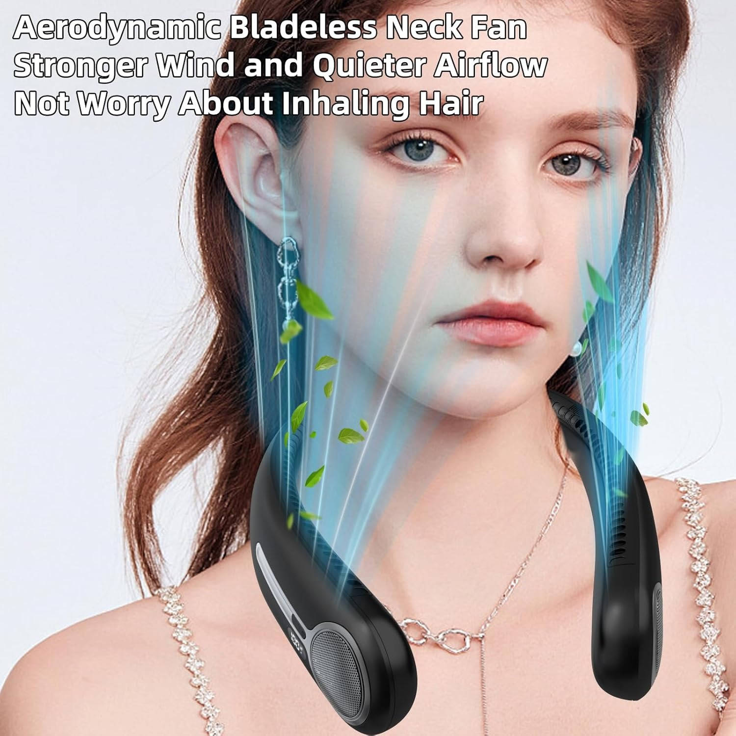Tuzwa Portable Neck Fan – Bladeless 360° Airflow, 6000mAh Rechargeable Battery, 4 Speeds, LED Display & USB-C Charging