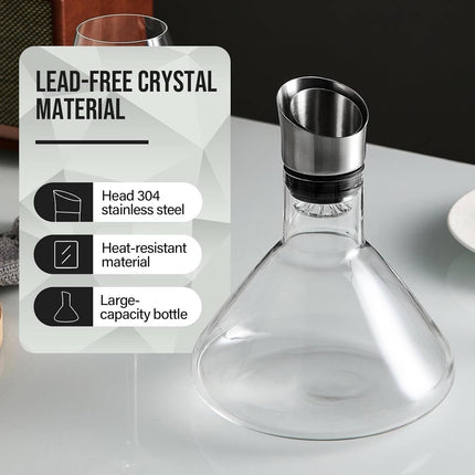 Crystal Glass Wine Decanter Aerator, Lead Free Hand Blown Carafe with Built In Wine Aerator