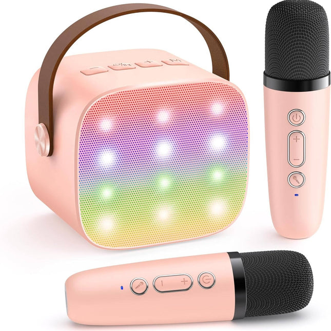 Karaoke Machine for Kids, Portable Karaoke Machine with 2 Wireless Microphones, Mini Bluetooth Singing Machine