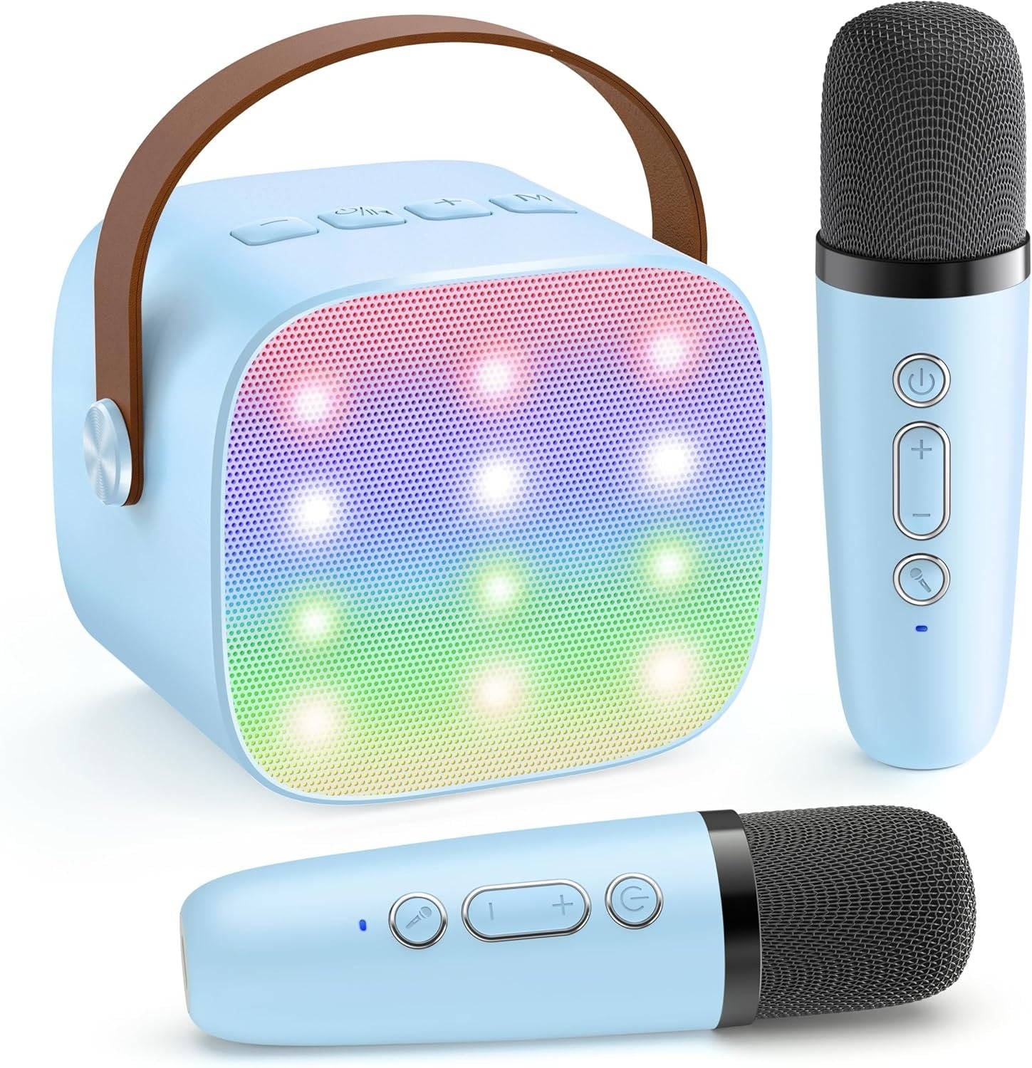 Tuzwa Portable Karaoke Machine with 2 Wireless Microphones – Bluetooth Mini Speaker, LED Lights, Voice Effects & Vocal Remover