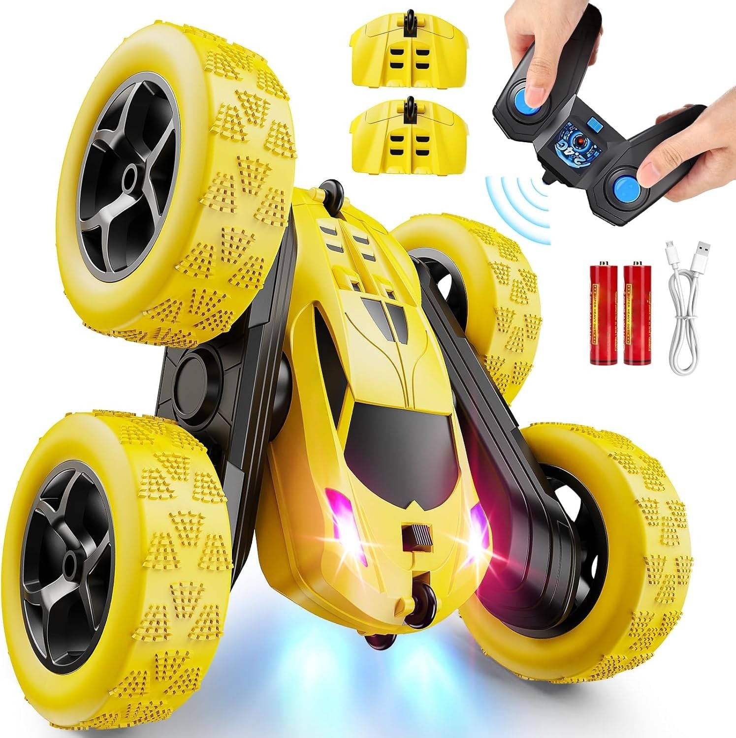 Tuzwa RC Stunt Car – 360° Flip Remote Control Car with LED Lights, 9 Stunt Modes, Dual Motors, 2 Batteries & 2.4GHz Remote