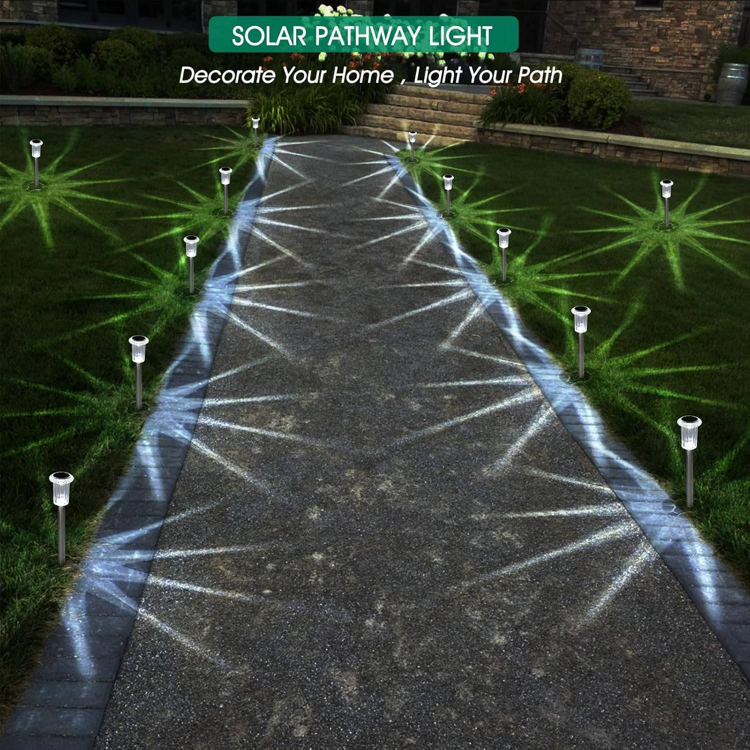 Tuzwa Solar Outdoor Lights 10-Pack – Solar Garden Pathway Lights with Dusk-to-Dawn Sensor, Cool White LED & Weather-Resistant Stakes
