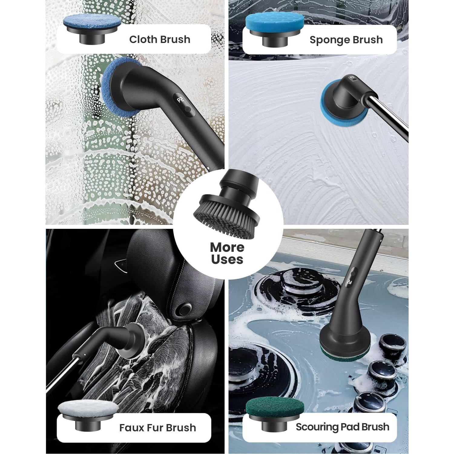 Tuzwa Cordless Electric Spin Scrubber – 300/400 RPM Cleaning Brush with 7 Heads, Extendable Handle, 5000mAh Battery & IPX7 Rating