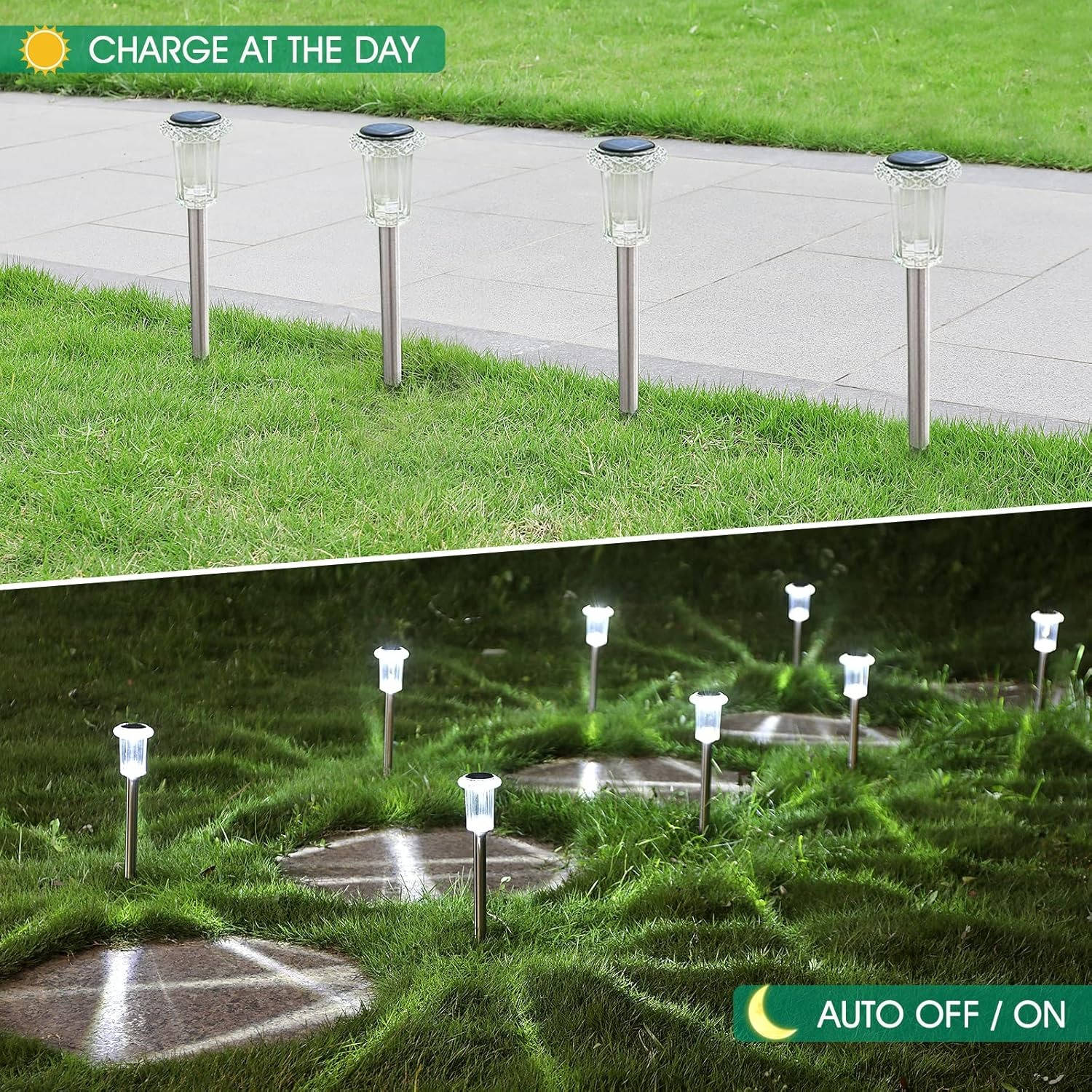 Tuzwa Solar Outdoor Lights 10-Pack – Solar Garden Pathway Lights with Dusk-to-Dawn Sensor, Cool White LED & Weather-Resistant Stakes