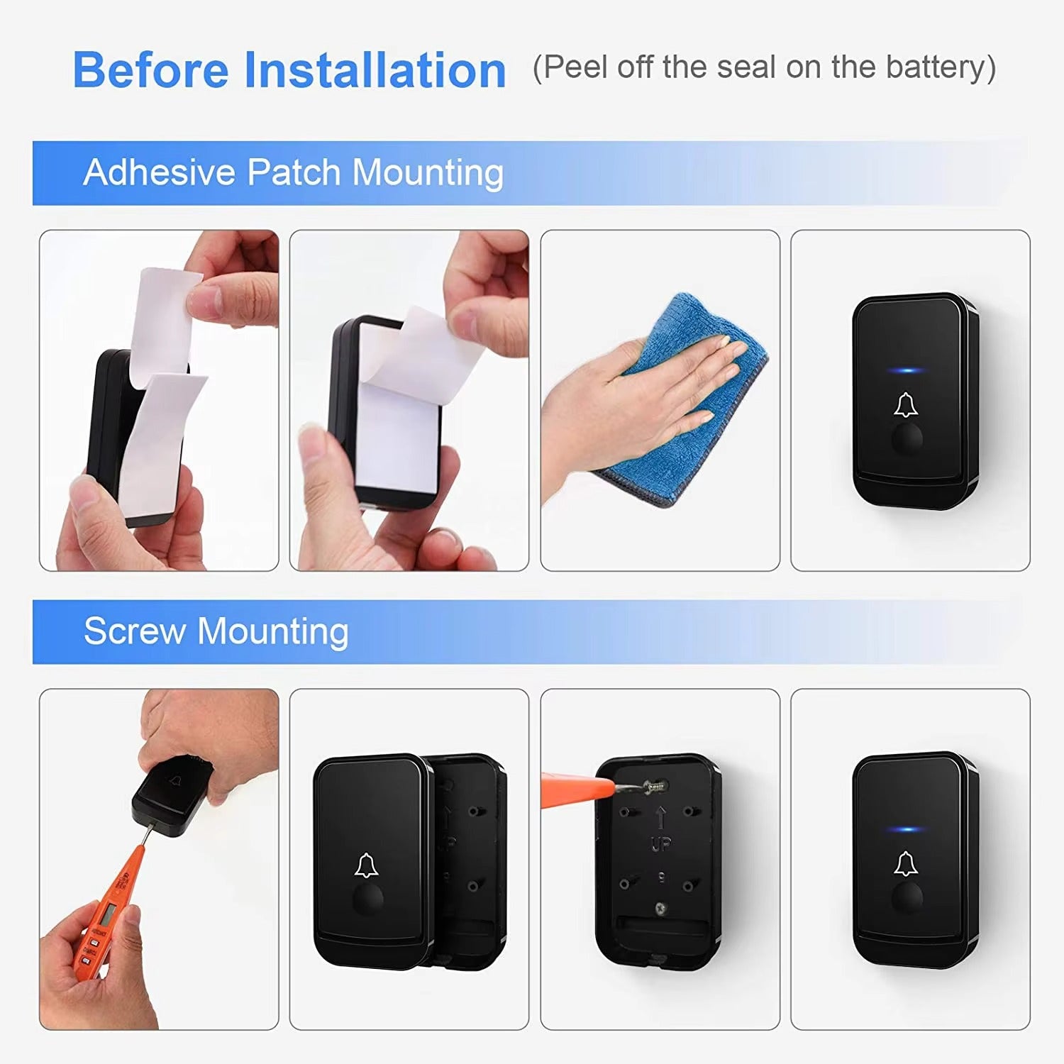 Tuzwa Wireless Doorbell Kit – 1000 Ft Long Range Plug-In Doorbell with 45 Chimes, 4 Volume Levels, LED Alert, Memory & IP44 Button