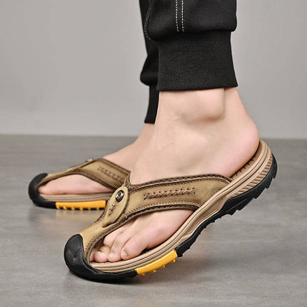 Mens Sandals, Closed Toe Leather Flip Flops for Men with Nonslip Rubber Sole – image 13