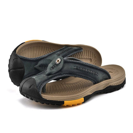 Mens Sandals, Closed Toe Leather Flip Flops for Men with Nonslip Rubber Sole – image 10